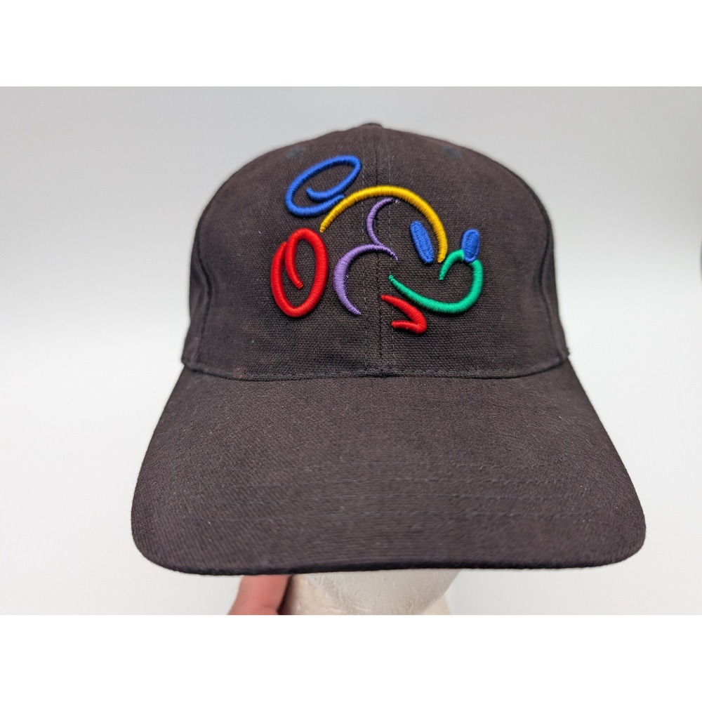 Vintage Walt Disney World Mickey Mouse Abstract Embroidered Black Cotton Hat OSF